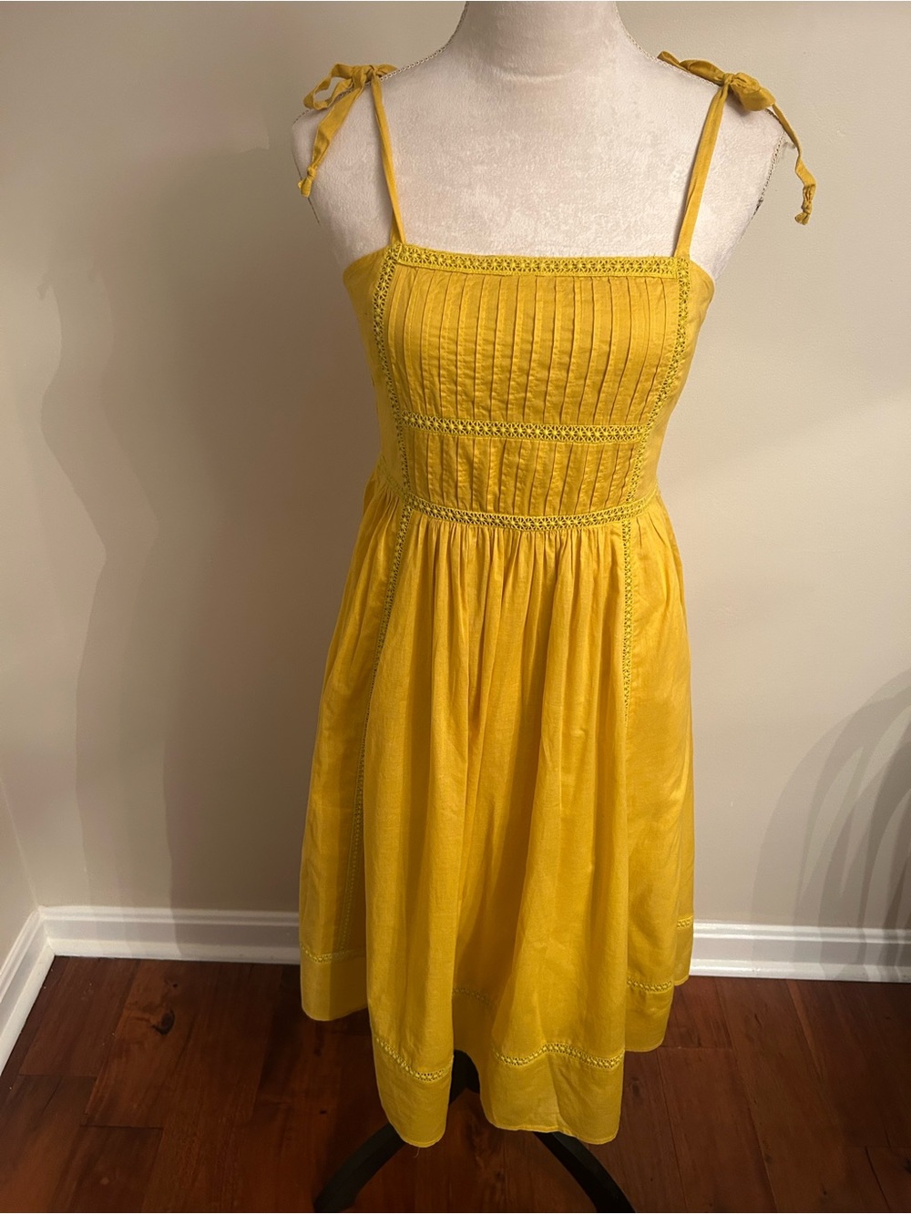 Point Sur Yellow Tie-Shoulder Midi Dress - Size 4 - Excellent Used Condition - Picture 2 of 9